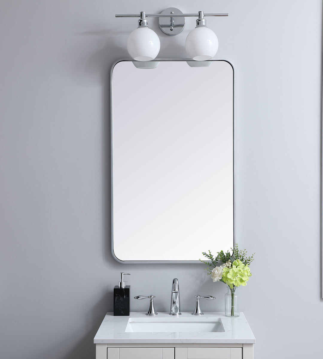 Soft corner metal rectangular mirror 22x36 inch in Silver