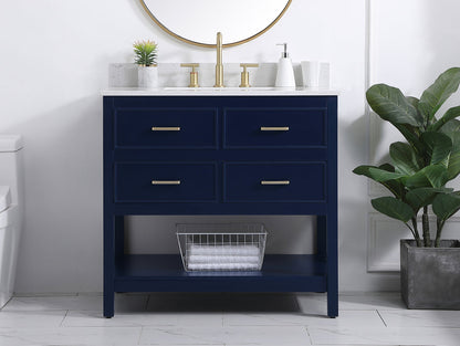 36 inch Single bathroom vanity in blue with backsplash