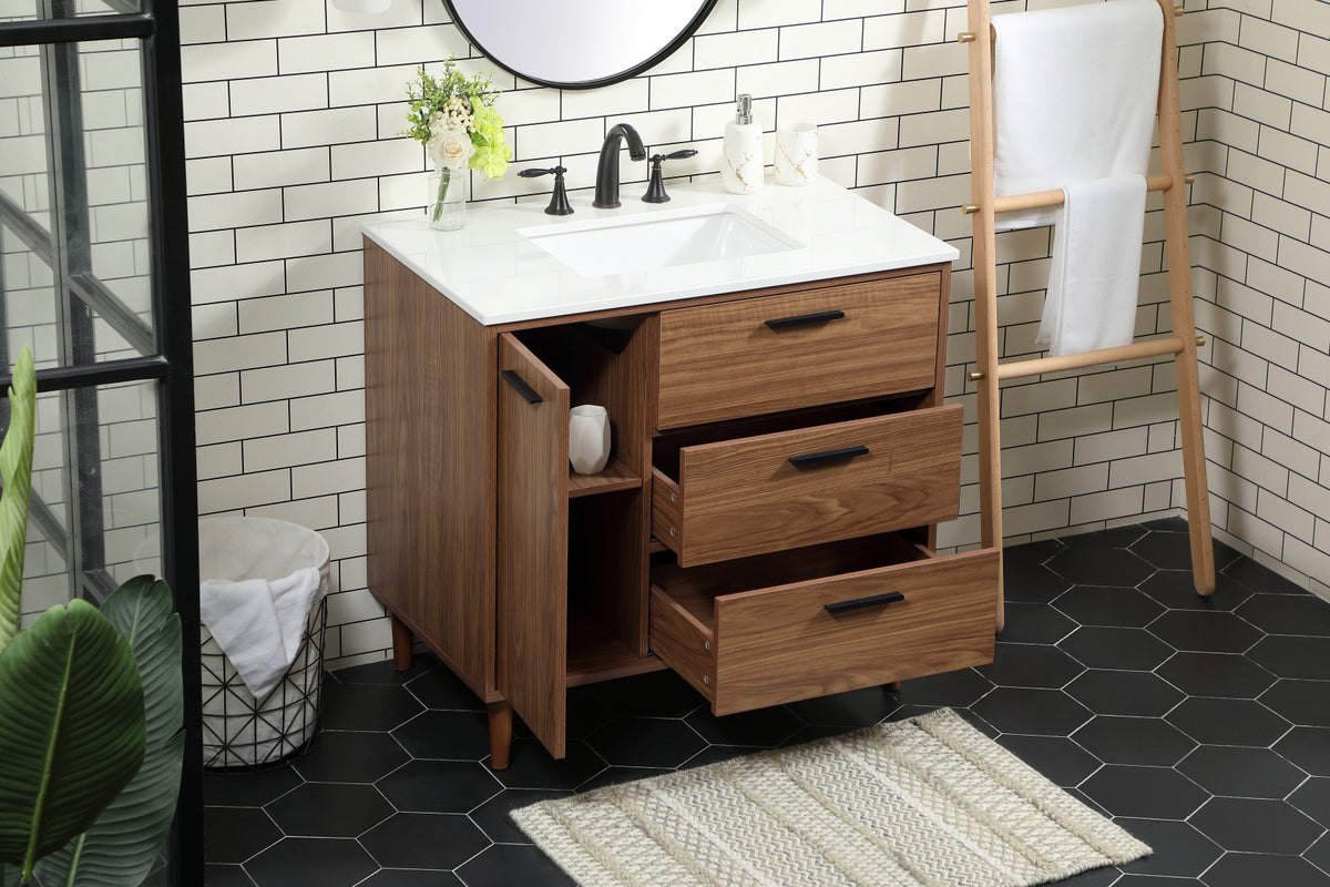 36 inch Single bathroom vanity in walnut brown