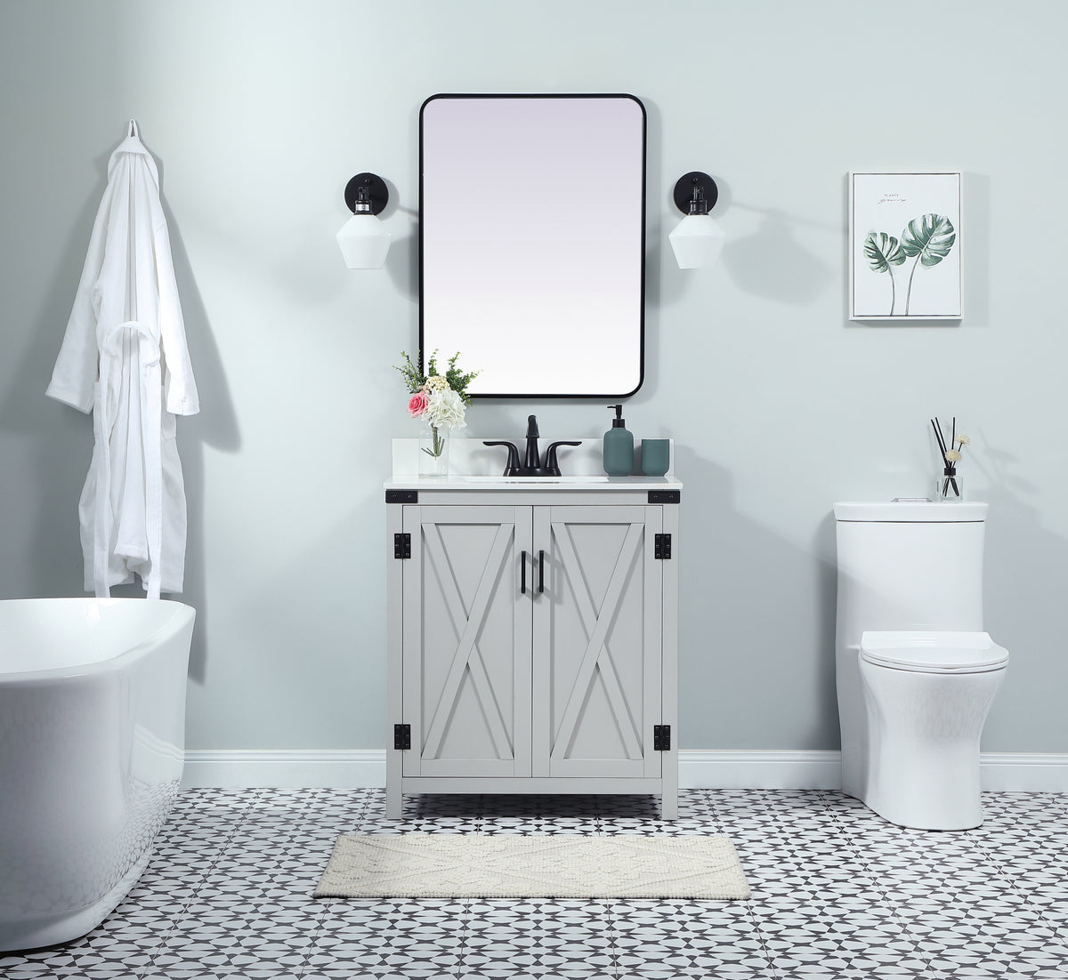 30 inch Single bathroom vanity in grey with backsplash
