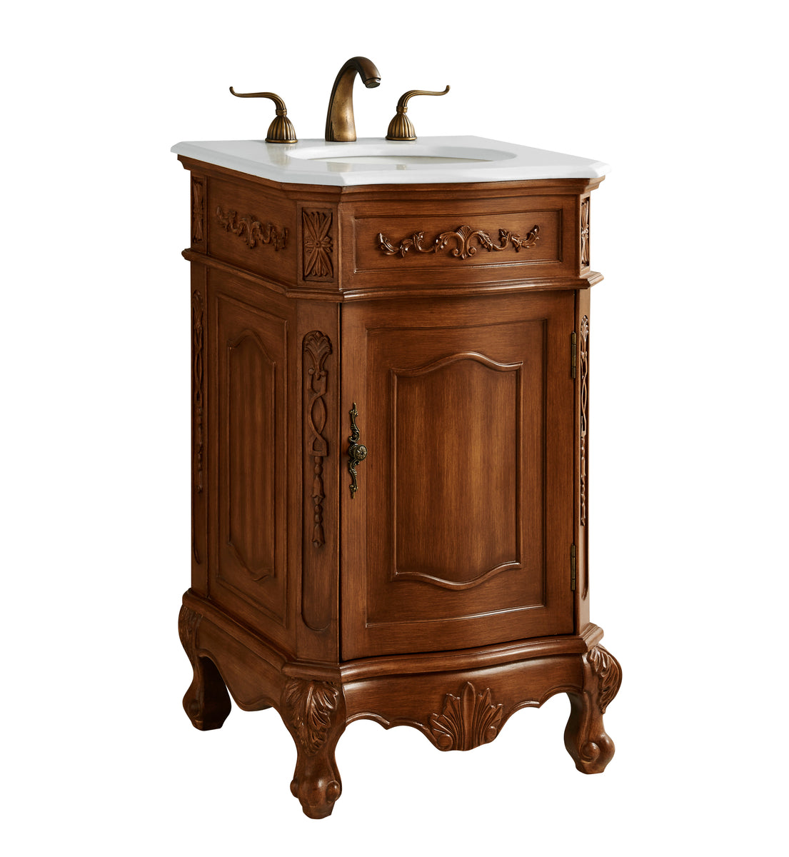 21 inch Single Bathroom vanity in Teak Color with ivory white engineered marble