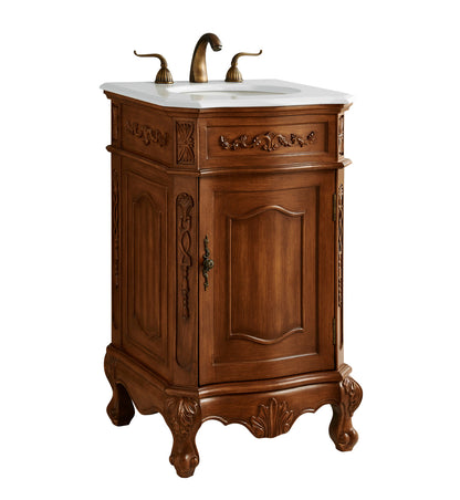 21 inch Single Bathroom vanity in Teak Color with ivory white engineered marble