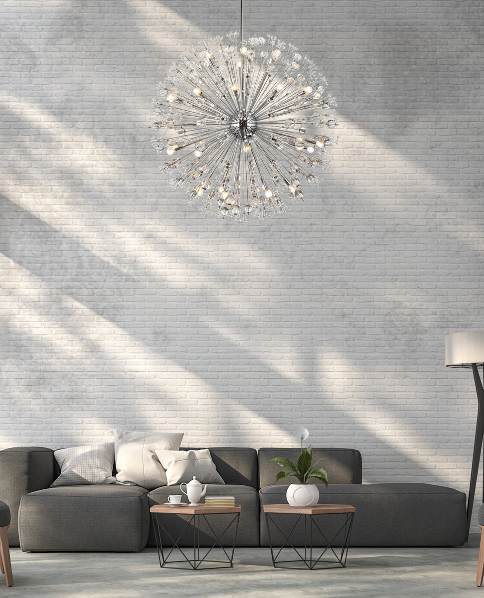 Vera 50 inch crystal starburst round pendant in chrome