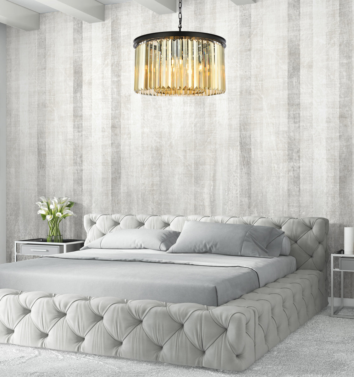 Sydney 8 light Matte Black Chandelier Golden Teak (Smoky) Royal Cut Crystal