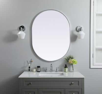 Metal Frame Oval Mirror 30x40 Inch in Silver