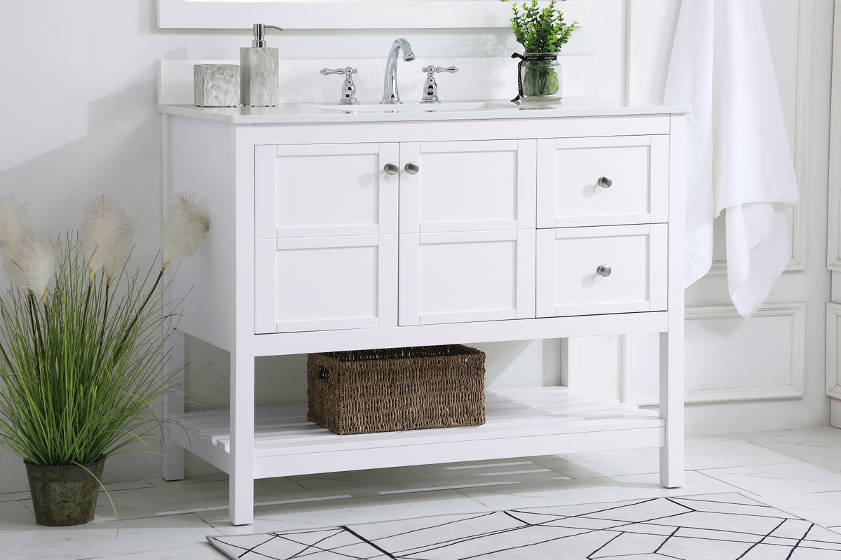 42 inch Single Bathroom Vanity in White with Backsplash