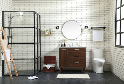 36 inch bathroom vanity in Walnut with backsplash