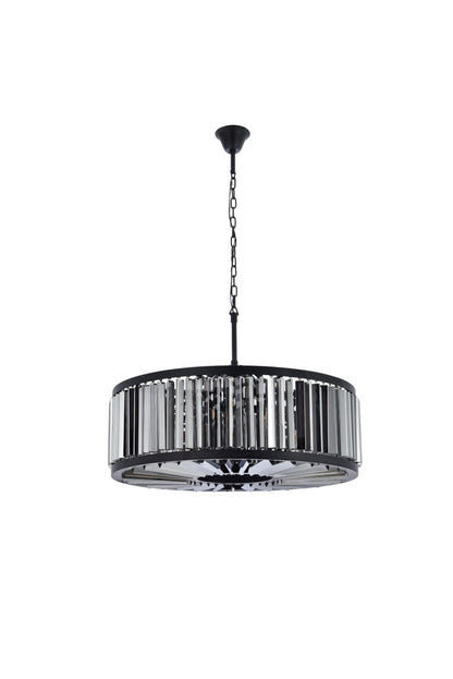 Chelsea 10 light Matte Black Chandelier Silver Shade (Grey) Royal Cut Crystal