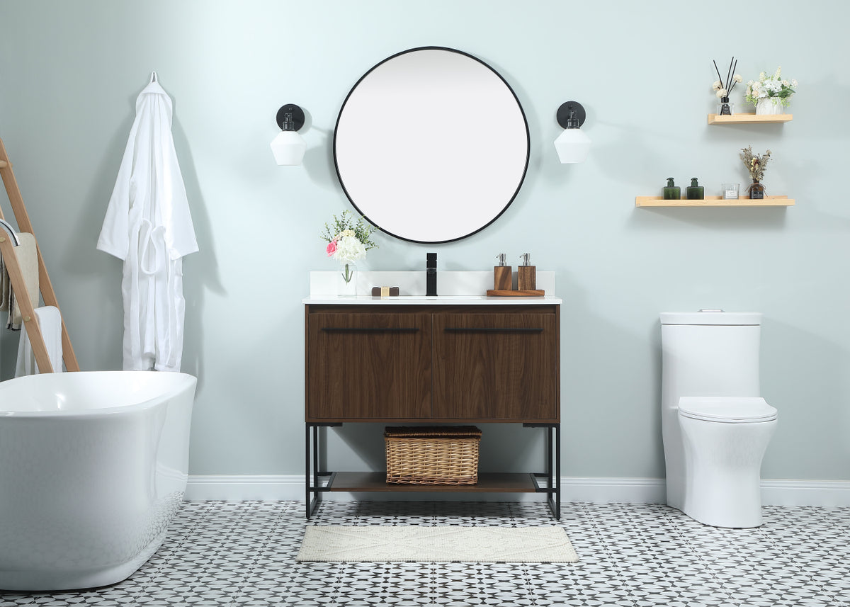 40 inch Single bathroom vanity in walnut with backsplash