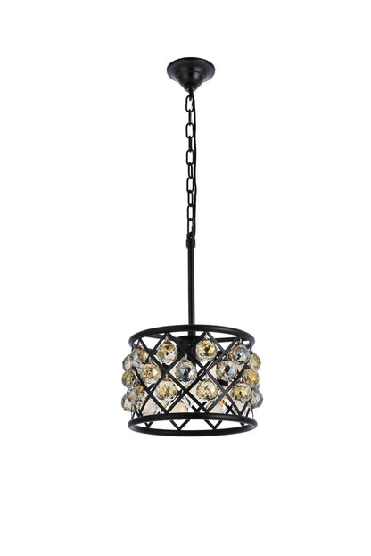 Madison 3 light Matte Black Pendant Golden Teak (Smoky) Royal Cut Crystal