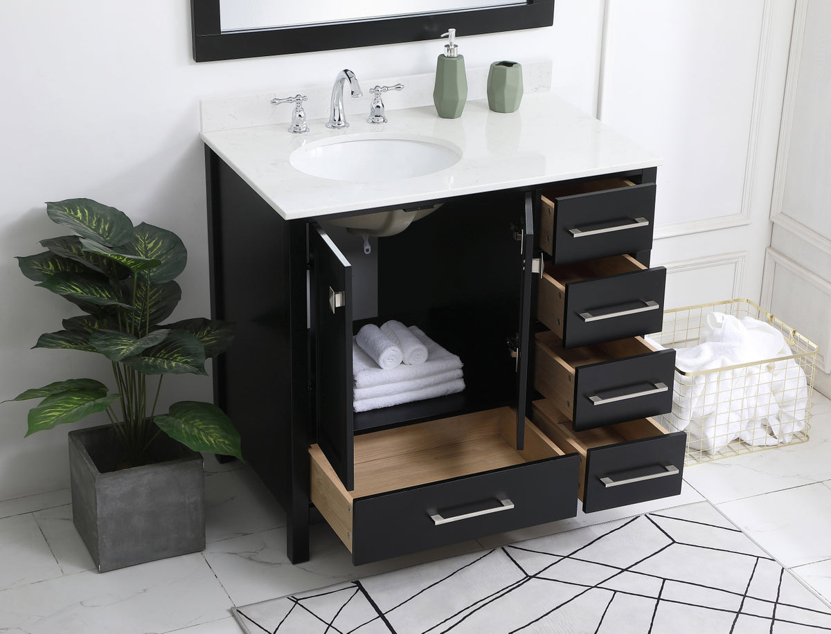 36 inch Single Bathroom Vanity in Black with Backsplash