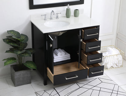 36 inch Single Bathroom Vanity in Black with Backsplash