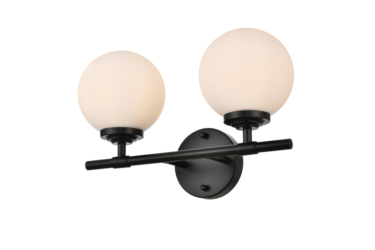 Ansley 2 light Black and frosted white Bath Sconce