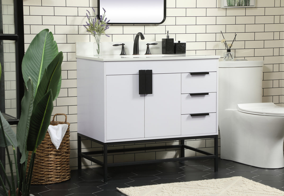 36 inch Single bathroom vanity in white with backsplash