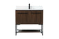 36 inch Single bathroom vanity in walnut with backsplash