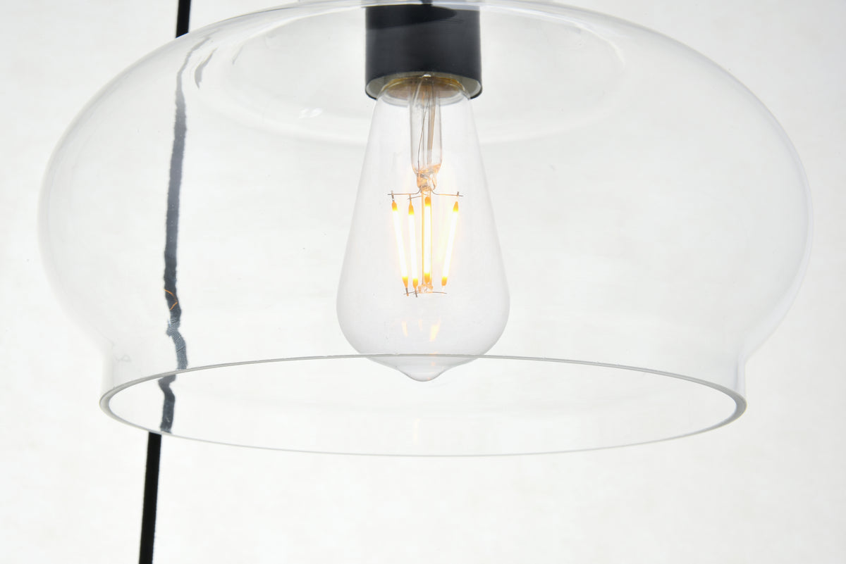 Destry 3 Lights Black Pendant With Clear Glass