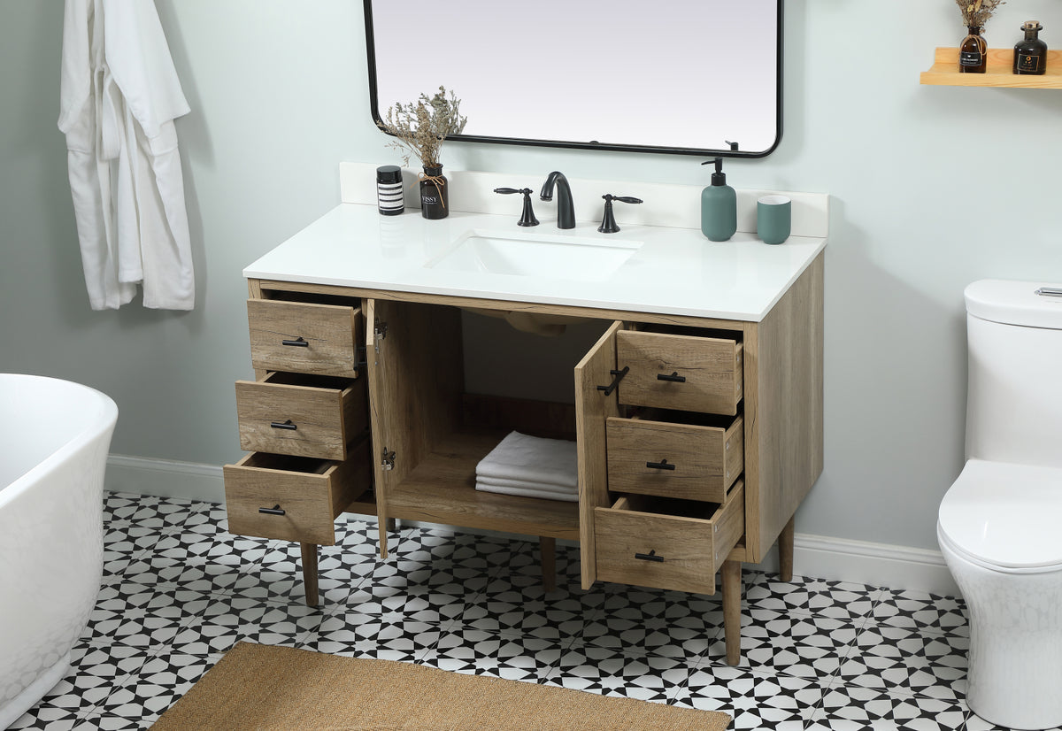 48 inch Single bathroom vanity in natural oak with backsplash
