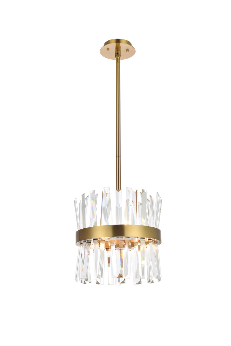 Serephina 12 inch crystal round pendant light in satin gold