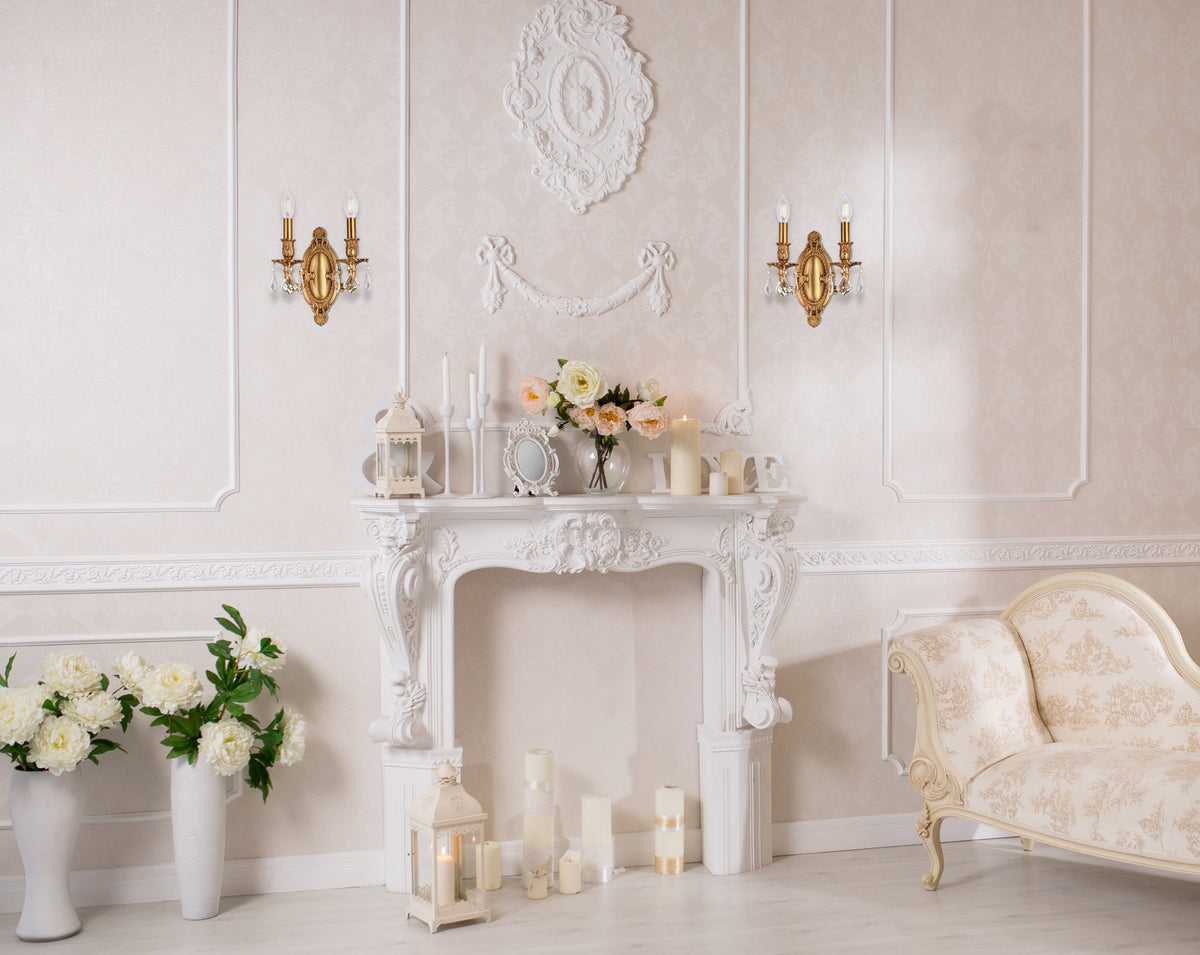 Rosalia 2 light French Gold Wall Sconce Clear Royal Cut Crystal