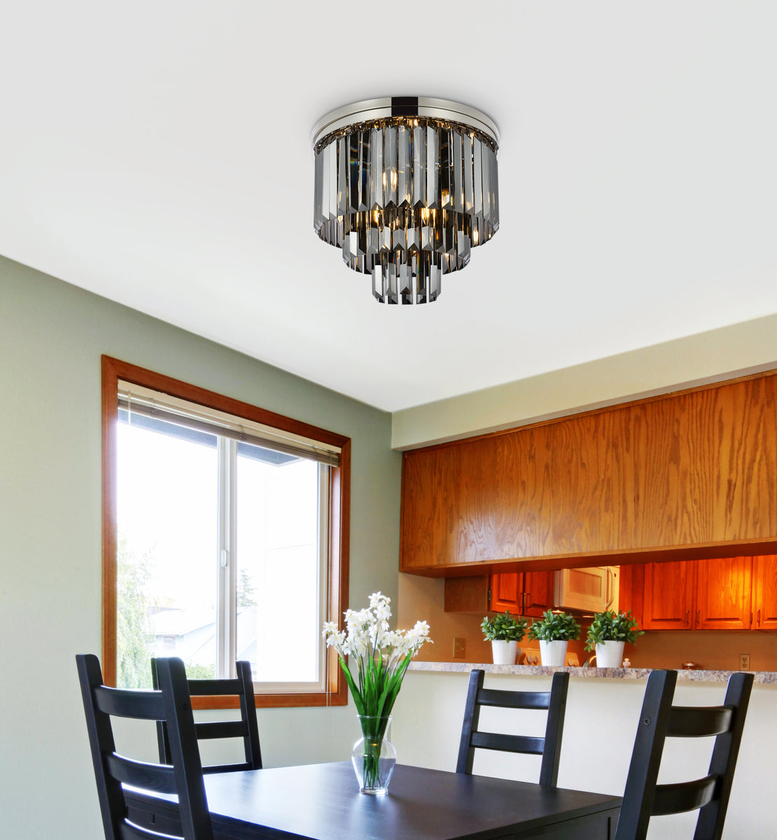 Sydney 9 light polished nickel Flush Mount Silver Shade (Grey) Royal Cut Crystal