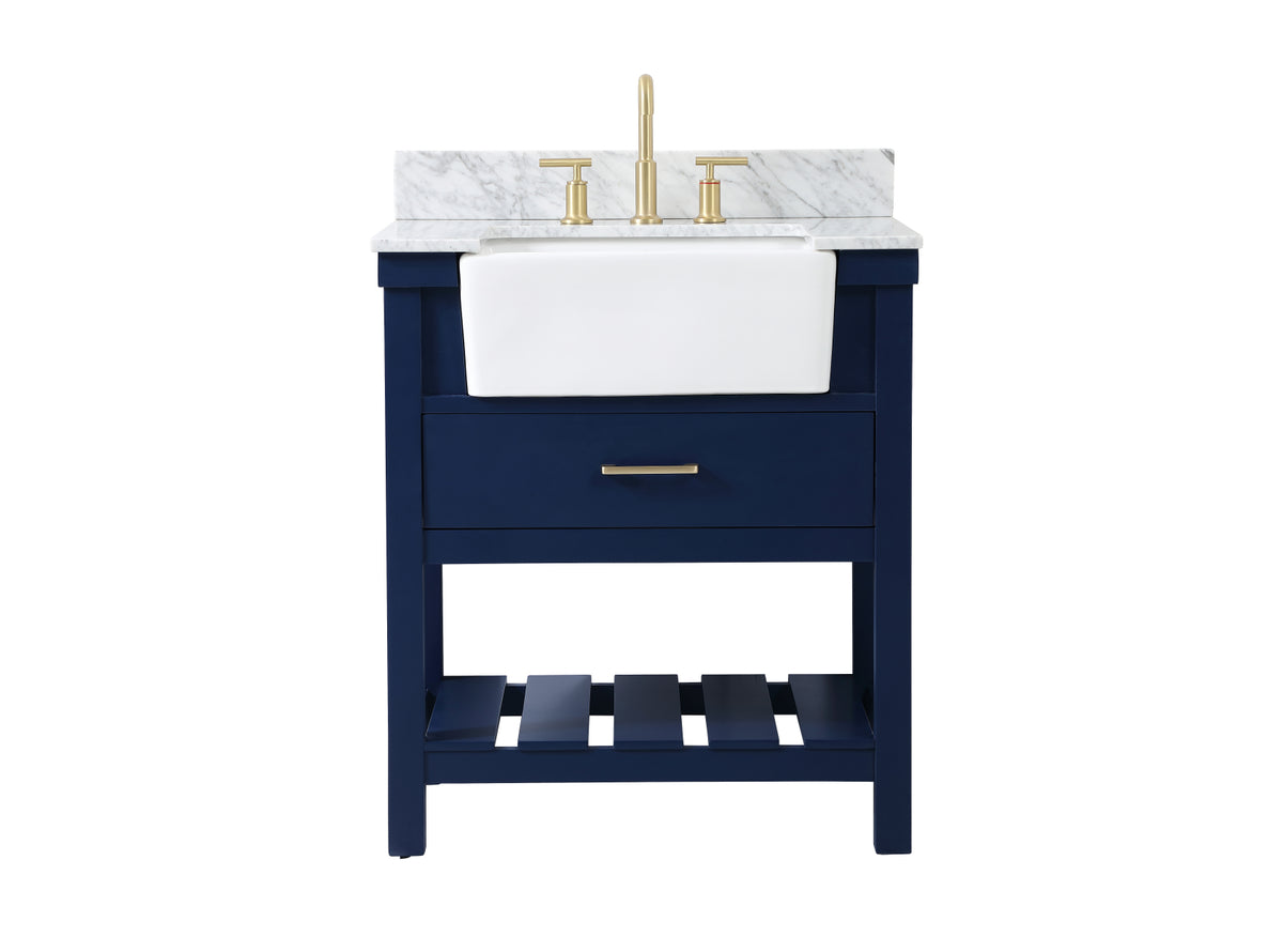 30 inch Single bathroom vanity in blue with backsplash