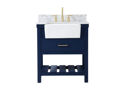 30 inch Single bathroom vanity in blue with backsplash