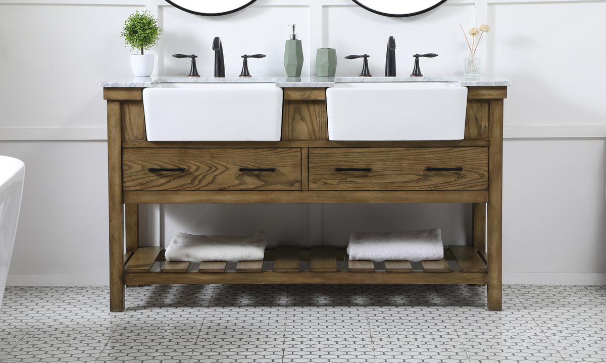 60 inch double bathroom vanity in driftwood