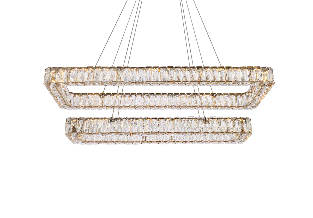 Monroe 42 inch LED double rectangle pendant in gold