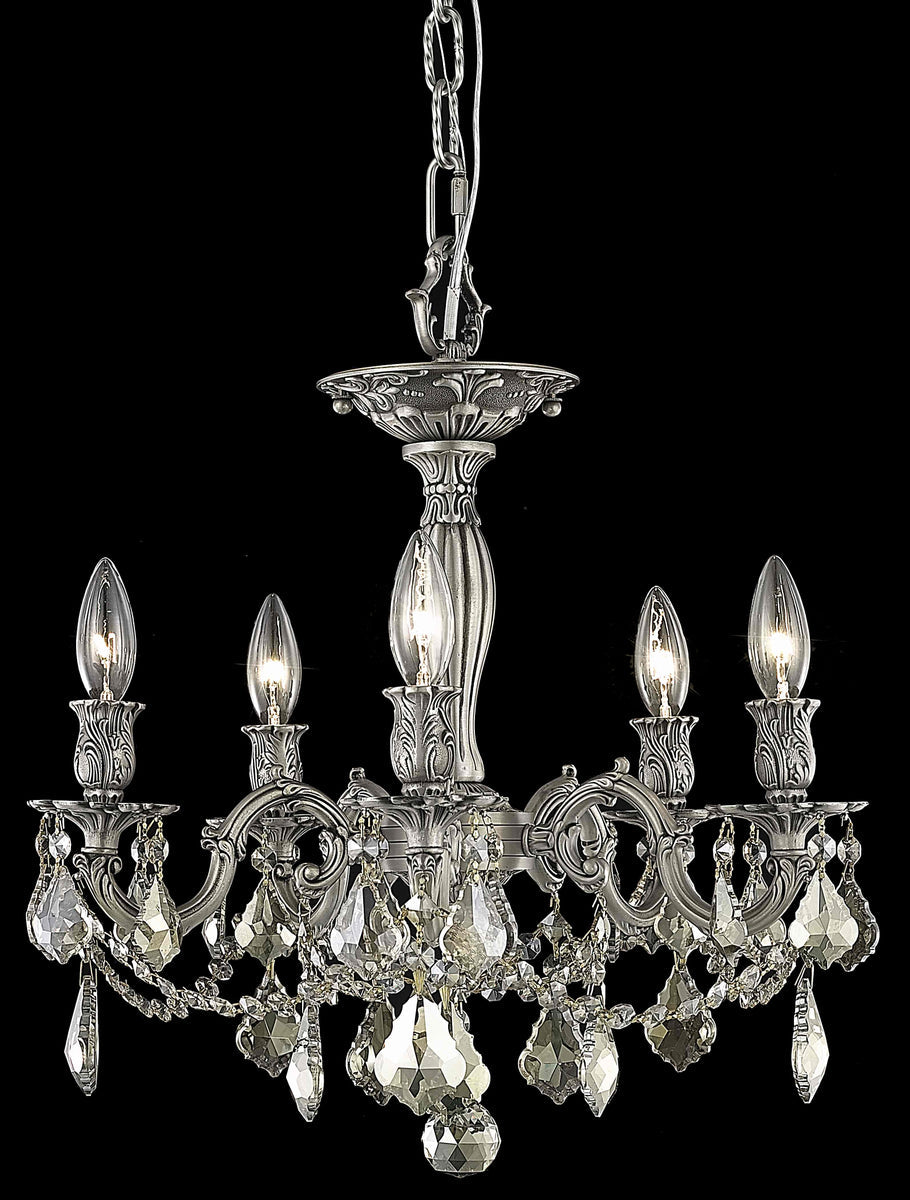 Rosalia 5 light Pewter Flush Mount Golden Teak (Smoky) Royal Cut Crystal