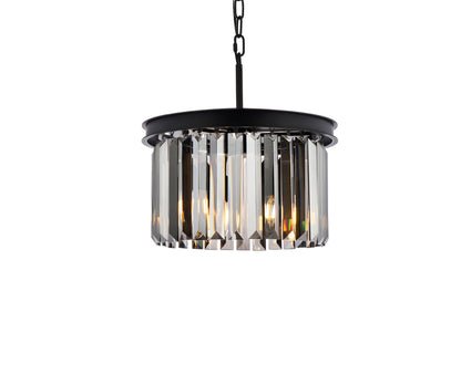 Sydney 3 light Matte Black Pendant Silver Shade (Grey) Royal Cut Crystal