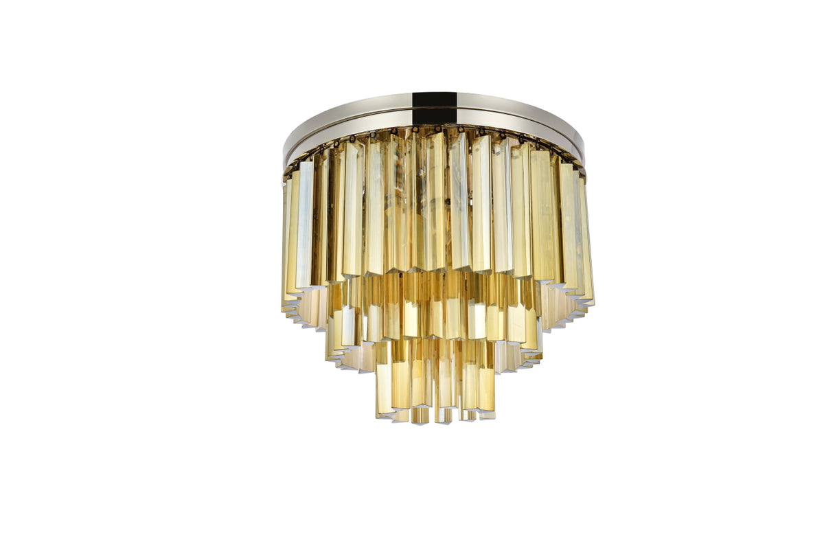 Sydney 9 light polished nickel Flush Mount Golden Teak (Smoky) Royal Cut Crystal
