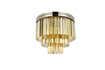 Sydney 9 light polished nickel Flush Mount Golden Teak (Smoky) Royal Cut Crystal