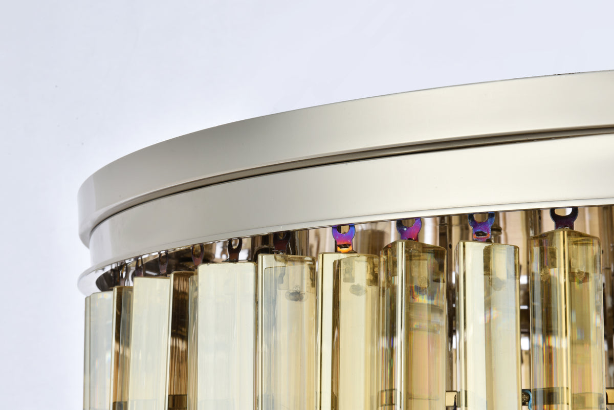 Sydney 17 light polished nickel Flush Mount Golden Teak (Smoky) Royal Cut Crystal