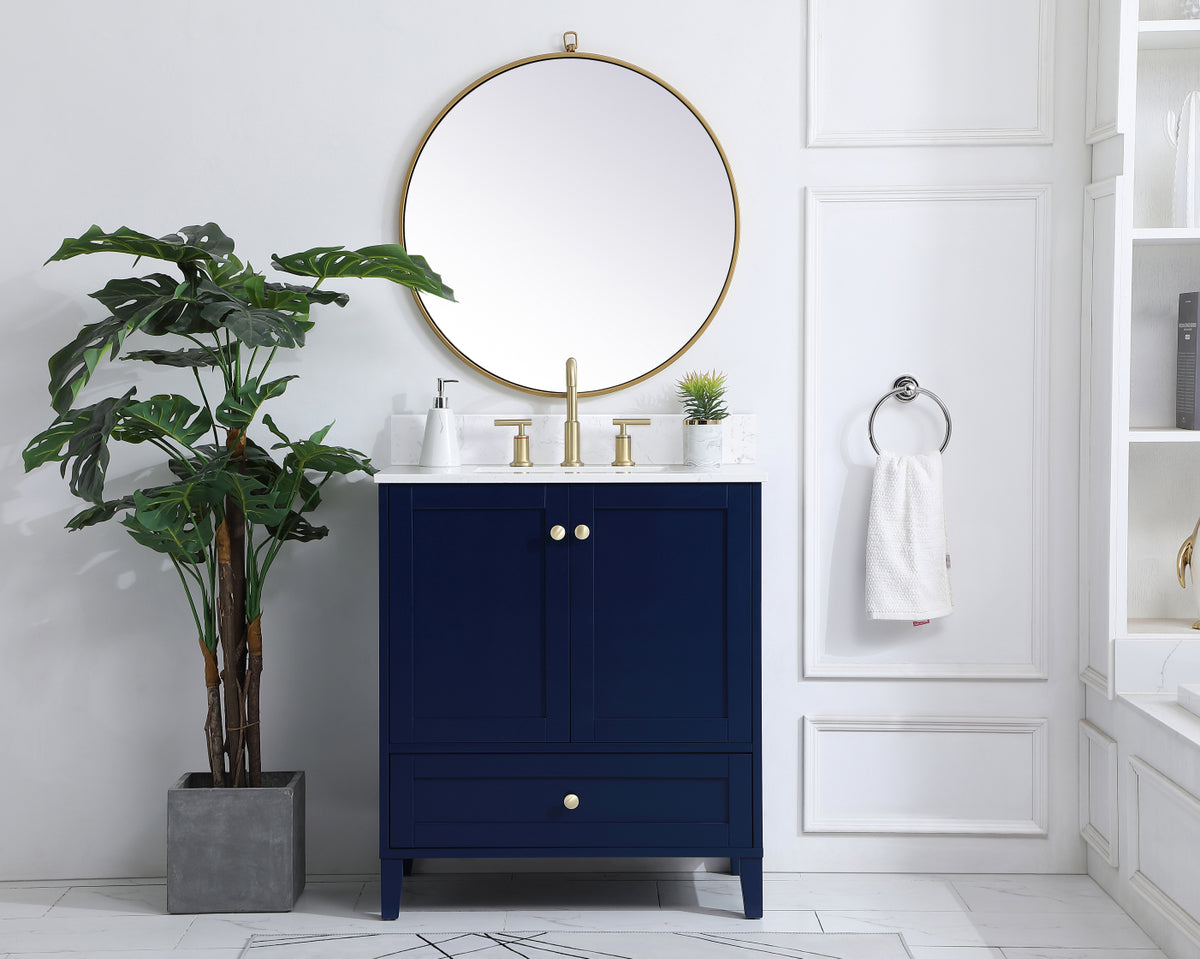 30 inch Single Bathroom Vanity in Blue with Backsplash