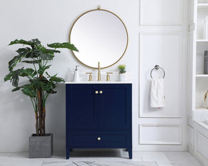 30 inch Single Bathroom Vanity in Blue with Backsplash