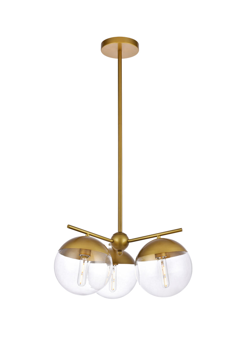 Eclipse 3 Lights Brass Pendant With Clear Glass