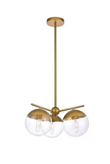 Eclipse 3 Lights Brass Pendant With Clear Glass