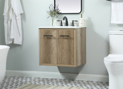 24 inch Single bathroom vanity in natural oak with backsplash