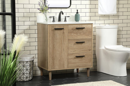 30 inch Single bathroom vanity in natural oak with backsplash