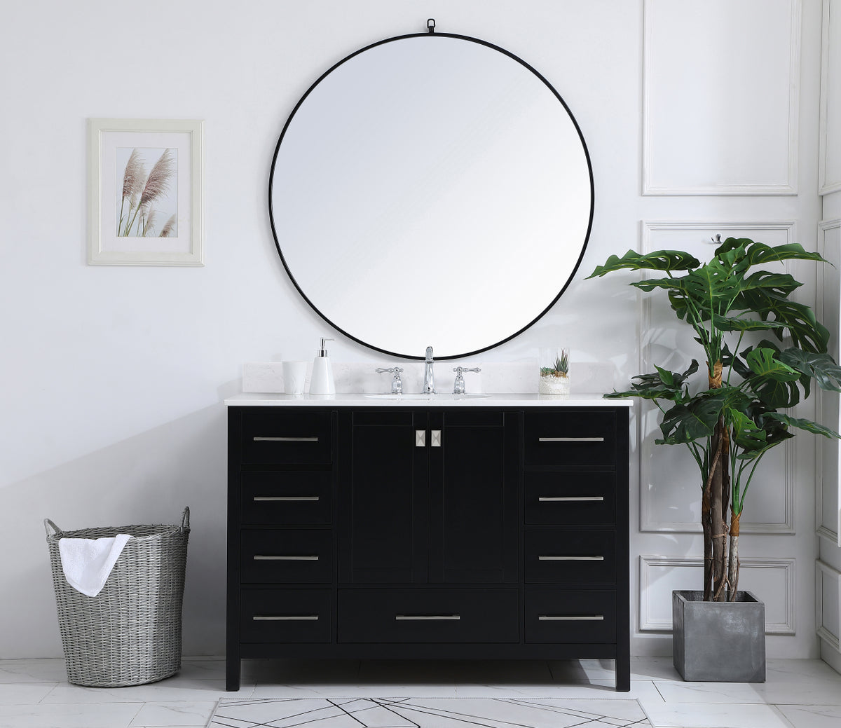 48 inch Single Bathroom Vanity in Black with Backsplash