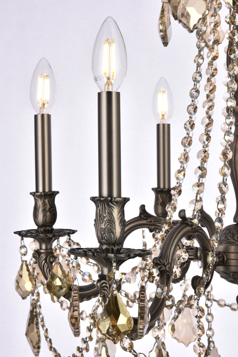 Rosalia 6 light Pewter Chandelier Golden Teak (Smoky) Royal Cut Crystal