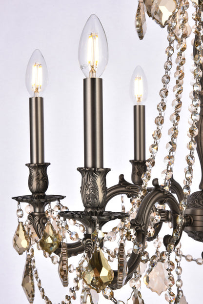 Rosalia 6 light Pewter Chandelier Golden Teak (Smoky) Royal Cut Crystal