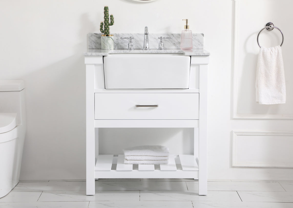 30 inch Single bathroom vanity in white with backsplash