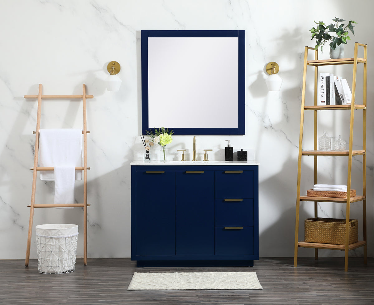 42 inch Single bathroom vanity in blue with backsplash