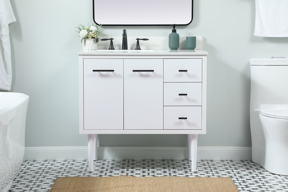 36 inch Single bathroom vanity in white with backsplash