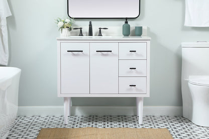 36 inch Single bathroom vanity in white with backsplash
