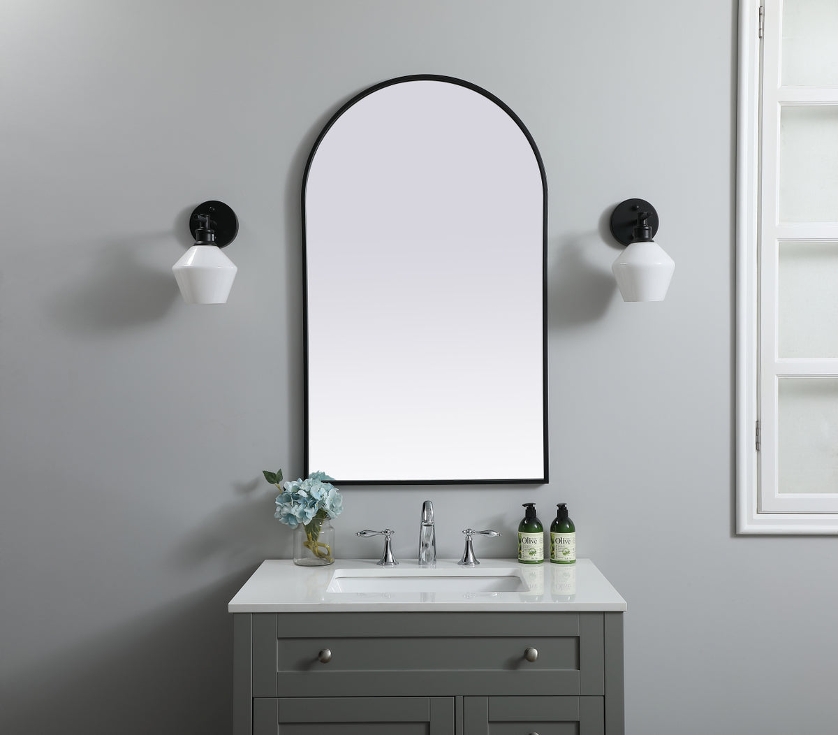 Metal Frame Arch Mirror 24x40 Inch in Black