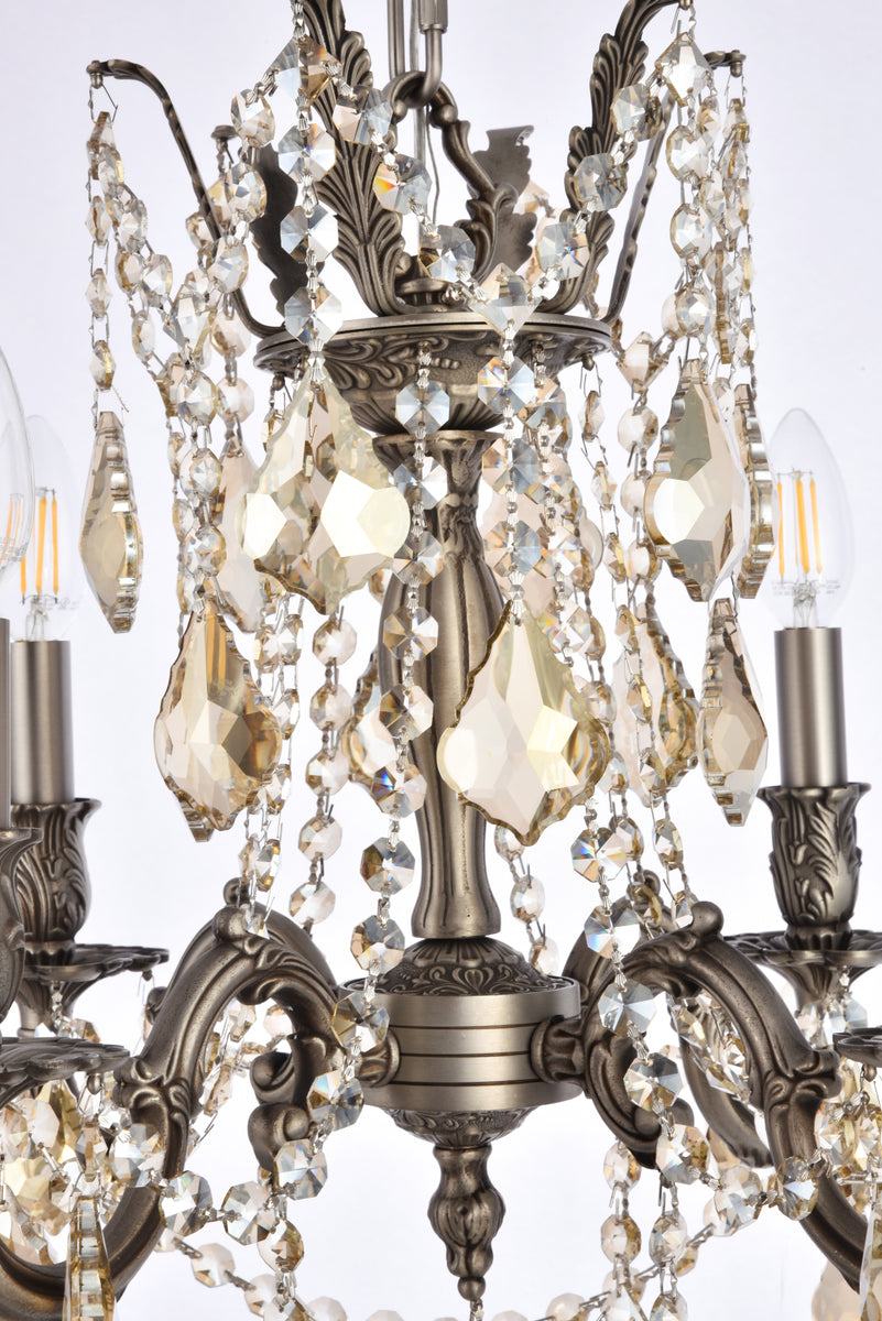 Rosalia 4 light Pewter Pendant Golden Teak (Smoky) Royal Cut Crystal