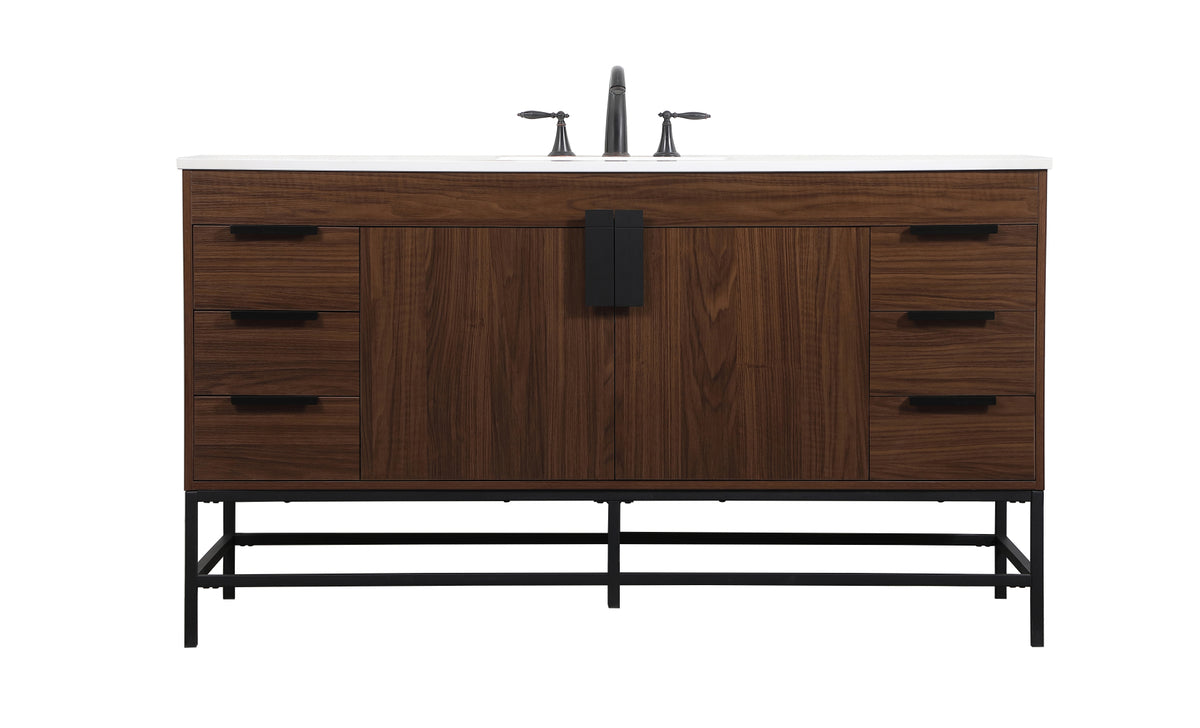 60 inch Single bathroom vanity in walnut