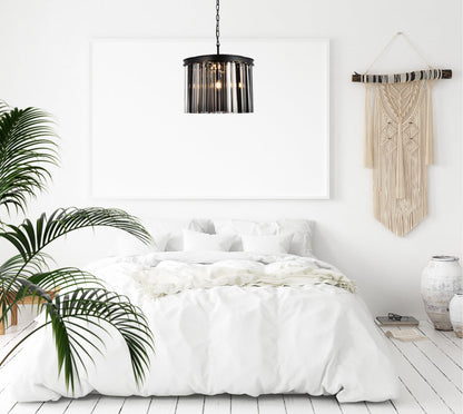 Sydney 6 light Matte Black Pendant Silver Shade (Grey) Royal Cut Crystal